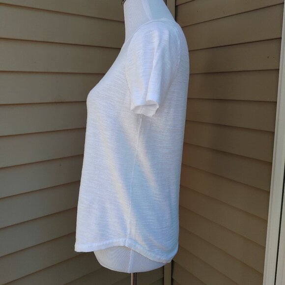 LOFT White Knit Crewneck Top Short Sleeves Solid Comfy Casual Cotton - Picture 7 of 12